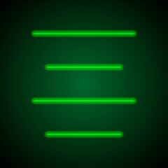 Text alignment icon, vector. Flat design. Green neon on black background with green light.ai