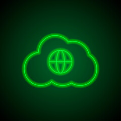 Wall Mural - Globe, cloud simple icon vector. Flat design. Green neon on black background with green light.ai