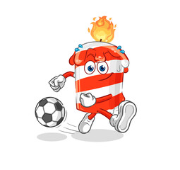 Wall Mural - birthday candle kicking the ball cartoon. cartoon mascot vector