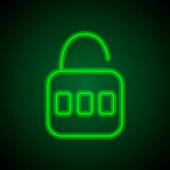 Wall Mural - Lock simple icon vector. Flat design. Green neon on black background with green light.ai