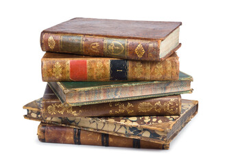 Wall Mural - Old books, vintage covers. Set of old books on a white background