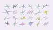 Vector set of comet and star shapes. Y2k shapes of shine, sun, sunbeams, flare and glares in a modern brutalist style.