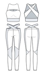 Wall Mural - Girl's Leggings Pants, Crop Top fashion flat sketch template.  Sports Wear fashion CAD, set.