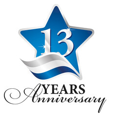 Wall Mural - 13 years anniversary isolated blue star silver white blue flag ribbon logo icon