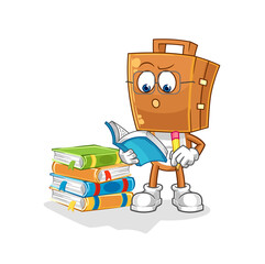 Canvas Print - suitcase head studying mascot. cartoon vector