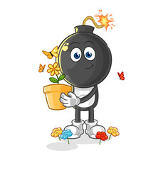 Wall Mural - bomb head with a flower pot. character vector