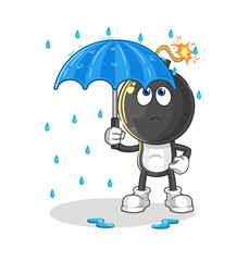 Wall Mural - bomb head holding an umbrella illustration. character vector