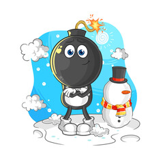 Wall Mural - bomb head in cold winter character. cartoon mascot vector