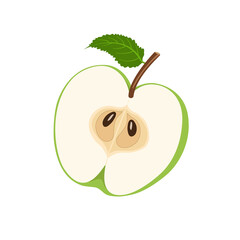 Wall Mural - Green apple cut in half, flat style vector illustration isolated on white background