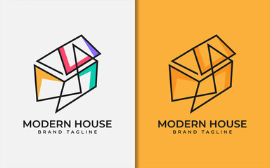 Poster - Abstract Creative Modern House Logo Design with Minimalist Lines and Pop Colorful Combination Style Concept. Architecture Building Vector Logo Illustration.