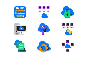 Poster - Cloud network server icon set, computer technology