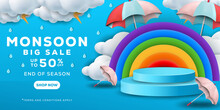 Monsoon Big Sale Promotion Banner Poster With A Podium For Displaying Product