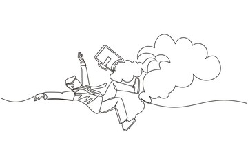 Poster - Single continuous line drawing businessman falling from sky. Failure and defeat. Employee dismissal and bankruptcy. Financial crisis. Person loses business and job. One line draw graphic design vector