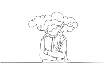 Poster - Continuous one line drawing cloud head businessman. Arab man with empty head and cloud instead. Distracted, daydreaming, absent and impractical concept. Single line design vector graphic illustration