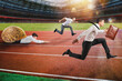 © alphaspirit - Businessman wins against a competitor slow like a snail