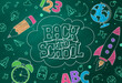 Back to school text vector background. Hand drawn typography with educational icons and symbols in chalkboard background design. Vector Illustration.
