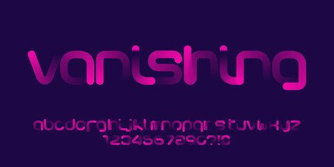 Poster - Vanishing alphabet font. Futuristic letters and numbers with gradient elements. Stock vector typeface for your typography design.