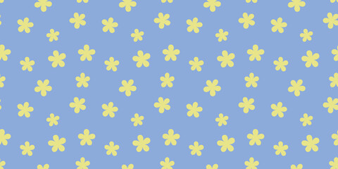 Poster - Yellow flowers, blue background, seamless pattern design