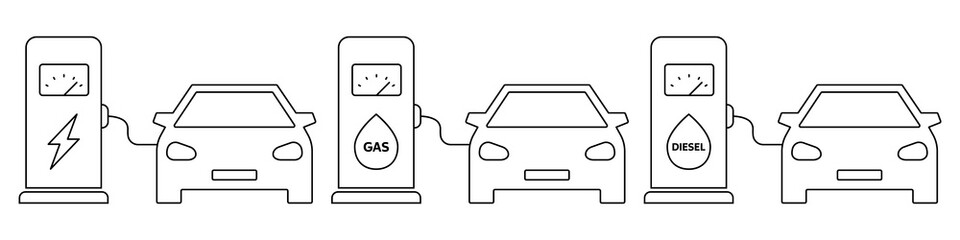 Electric, Gasoline, Diesel Station. Line Style. Stock Vector Illustration 