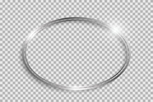 Silver Double Ellipse Frame With Shadows And Highlights Isolated On A Transparent Background.