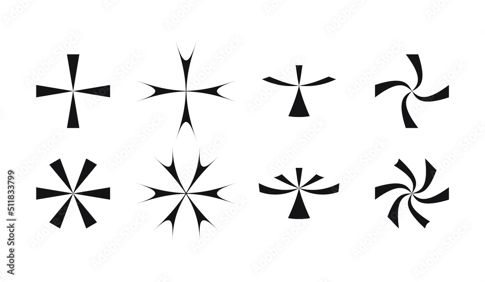 Set boho retro black lines shapes
