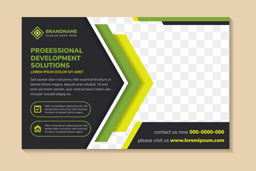 Poster - green black flyer template design. headline is professional development solutions. space of photo co