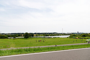 Wall Mural - 葛飾区側から江戸川越しに見た里美公園方面の風景