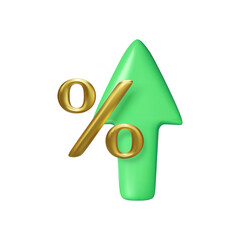 Poster - Gold percent sign and green arrow rise isolated on white background