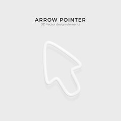 Poster - White arrow pointer in realistic cartoon style. 3D cursor symbol with shadow