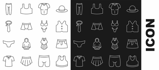 Canvas Print - Set line Undershirt, Skirt, Waistcoat, T-shirt, Men underpants, Tie, Leggings and Swimsuit icon. Vector