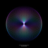 Fototapeta Do przedpokoju - Abstract colorful spectrum light lines weaving pattern in circle shape isolated on black background. Vector illustration in concept technology, science, music, modern.