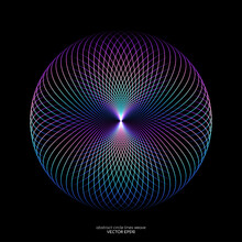 Abstract Colorful Spectrum Light Lines Weaving Pattern In Circle Shape Isolated On Black Background. Vector Illustration In Concept Technology, Science, Music, Modern.