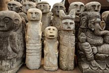 Indonesian Sculptures. Sale Of Traditional Balinese Sculptures In Ubud. Bali.