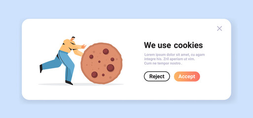 man rolling cookie protection of personal information internet web pop up we use cookies policy notification