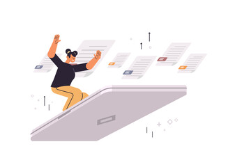 Poster - businesswoman flying on laptop business woman working with documents paperwork at office
