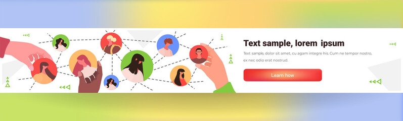 Poster - mix race people avatars in social media network online communication concept horizontal