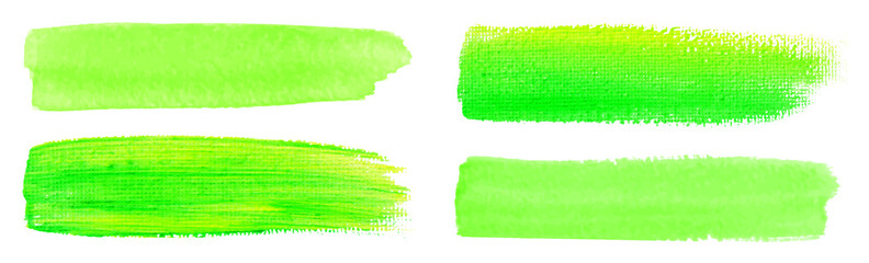 Wall Mural - green watercolor brush strokes. canvas texture. paint brush. acrylic smear set. vector illustration