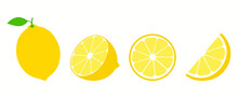 Fresh Lemon Fruit. Collection Of Lemon Vector Icons Isolated On White Background. Vector Illustration For Design And Print