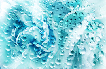 Wall Mural - abstract background in blue and green colors with glass and drops of water 