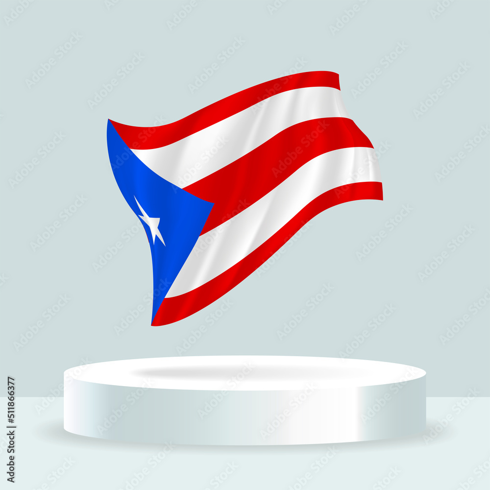 Puerto Rico flag. 3d rendering of the flag displayed on the stand ...