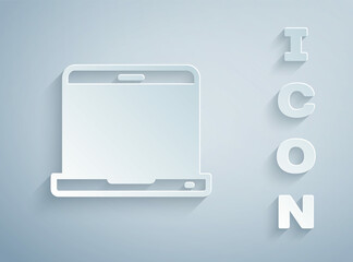 Sticker - Paper cut Laptop icon isolated on grey background. Computer notebook with empty screen sign. Paper art style. Vector