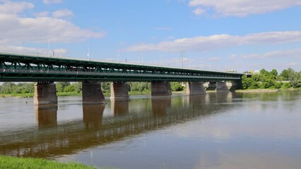 Poster - Gdanski Bridge over River Wisla - Vistula in Warsaw city, Poland, 4k