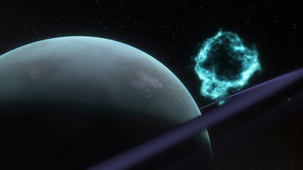 Planets and galaxy, science fiction wallpaper. Beauty of deep space. Billions of galaxy in the universe Cosmic art background 3d render
