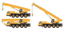 Crane Truck Vector Illustration View From Side Isolated On White Background. Construction Vehicle Mockup. All Elements In The Groups For Easy Editing And Recolor