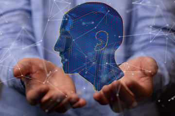 Poster - Human head and brain.Deep learning , Machine learning and artificial intelligence , AI Technology,