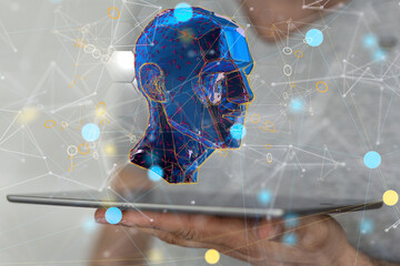 Poster - Human head and brain.Deep learning , Machine learning and artificial intelligence , AI Technology,