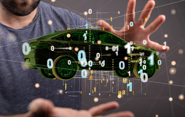 Poster - Autonomous car with HUD graphic of Navigation system driving