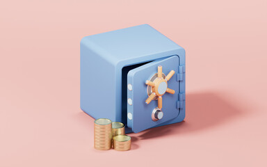 Safe box with cartoon style, 3d rendering.