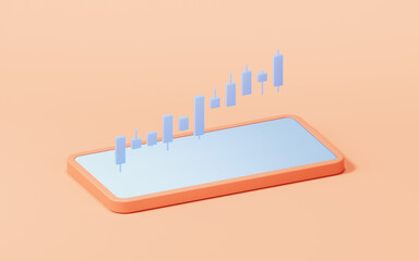 Wall Mural - Bar graph with growth trend, 3d rendering.