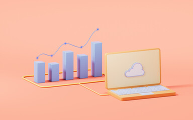 Wall Mural - Bar graph with growth trend, 3d rendering.